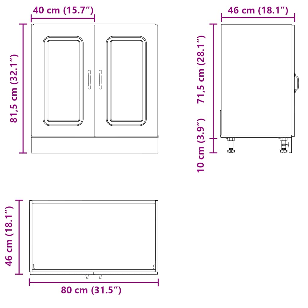 Mobile base lavello Kalmar Bianco Lucido 80x46x81,5 cm - homemem39