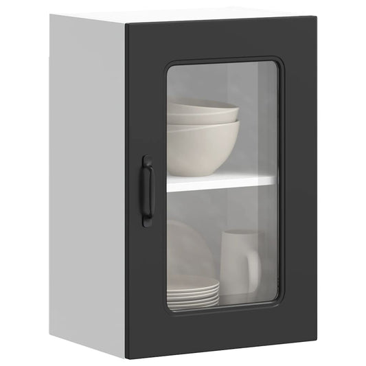 Pensile da Cucina con Porta in Vetro Kalmar Nero Truciolato - homemem39