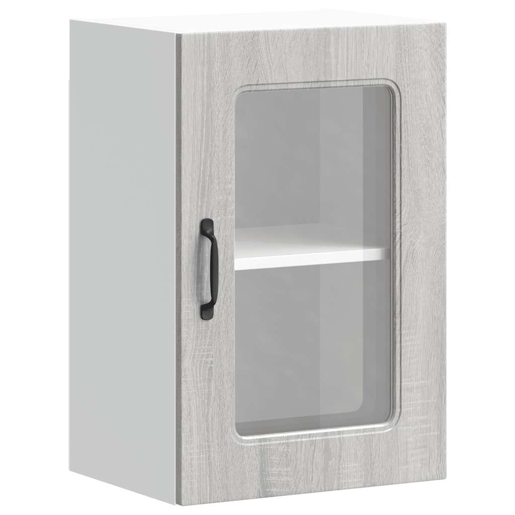 Pensile da Cucina con Porta in Vetro Kalmar Grigio Sonoma - homemem39