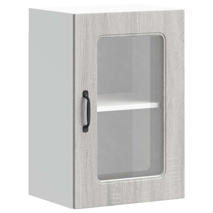 Pensile da Cucina con Porta in Vetro Kalmar Grigio Sonoma - homemem39