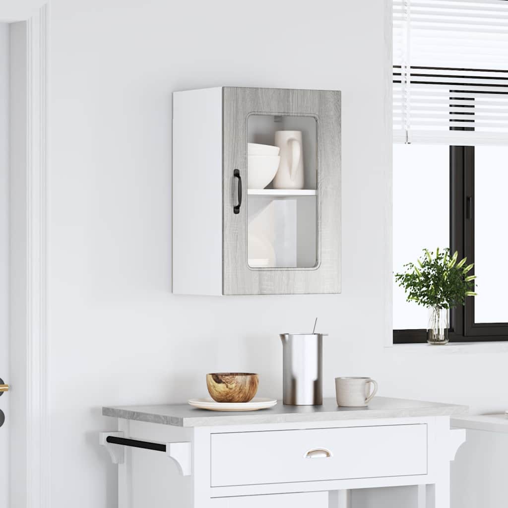 Pensile da Cucina con Porta in Vetro Kalmar Grigio Sonoma - homemem39