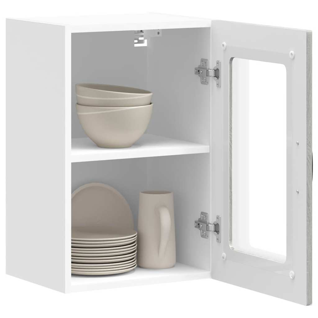 Pensile da Cucina con Porta in Vetro Kalmar Grigio Sonoma | homemem39
