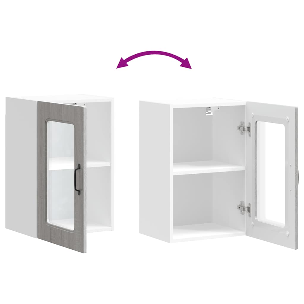 Pensile da Cucina con Porta in Vetro Kalmar Grigio Sonoma | homemem39