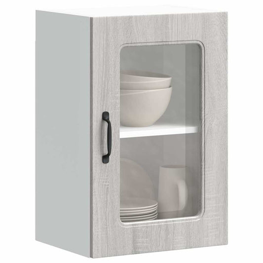 Pensile da Cucina con Porta in Vetro Kalmar Grigio Sonoma | homemem39