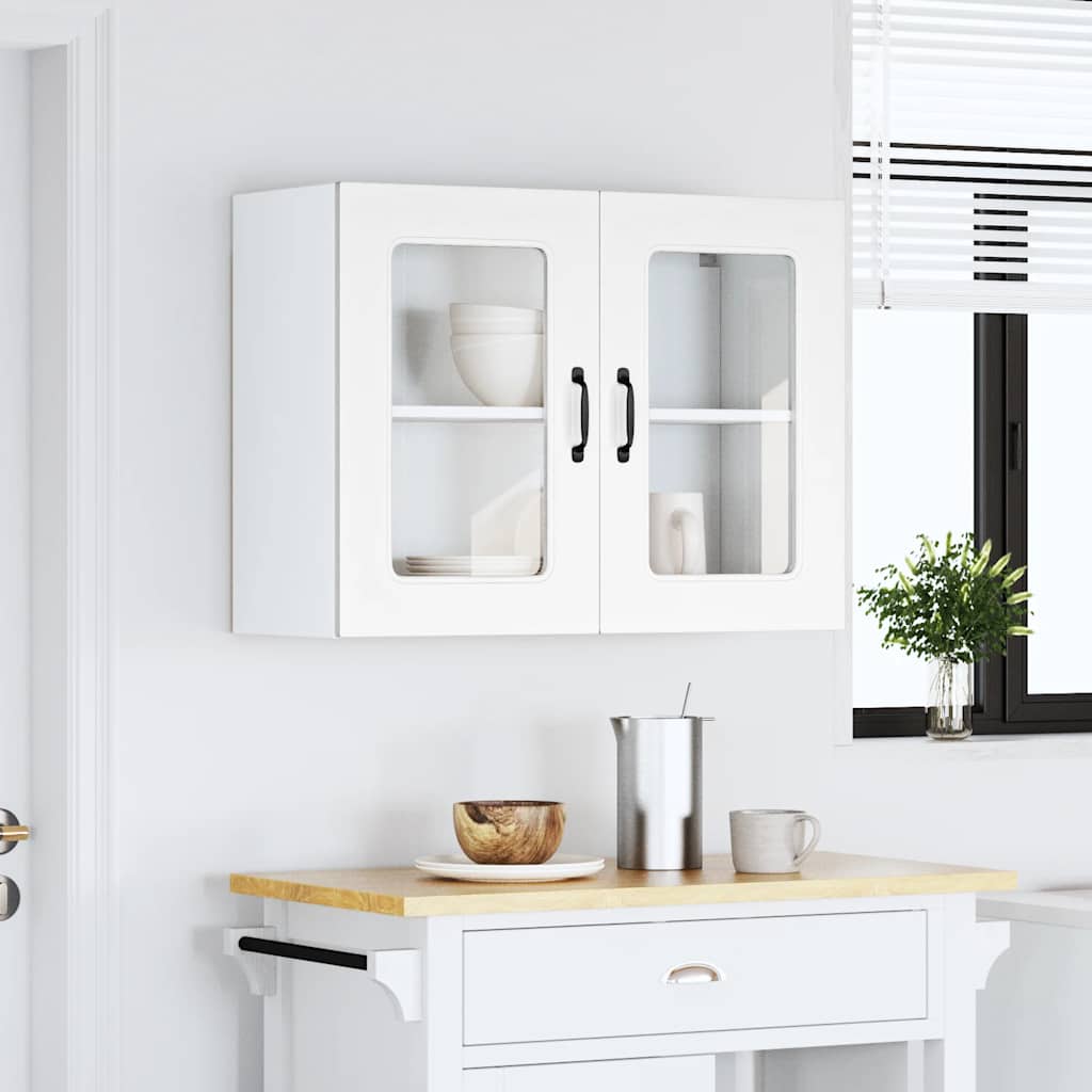 Pensile da Cucina con Porta in Vetro Kalmar Bianco Truciolato - homemem39
