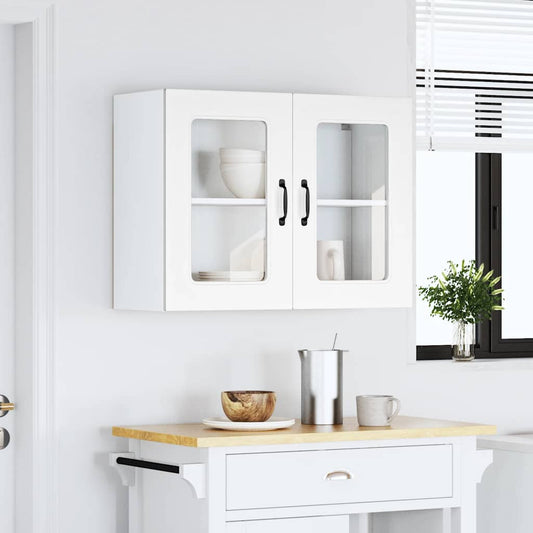 Pensile da Cucina con Porta in Vetro Kalmar Bianco Truciolato - homemem39