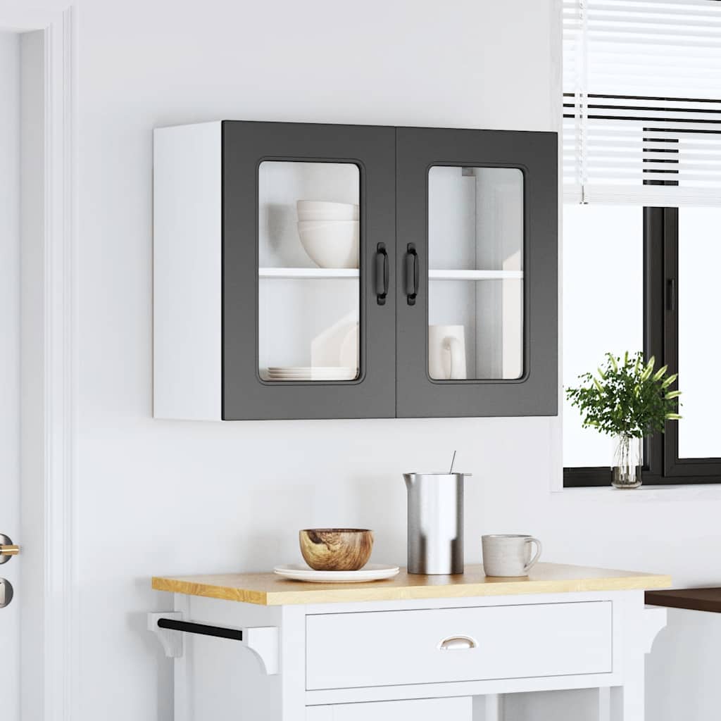Pensile da Cucina con Porta in Vetro Kalmar Nero Truciolato - homemem39