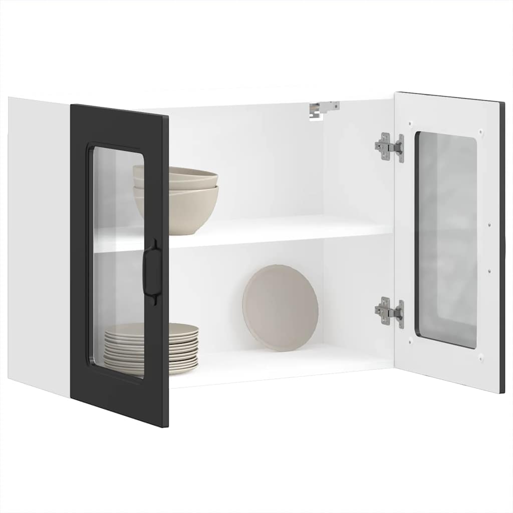 Pensile da Cucina con Porta in Vetro Kalmar Nero Truciolato - homemem39