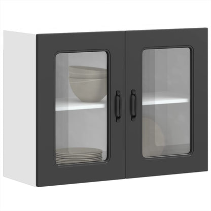 Pensile da Cucina con Porta in Vetro Kalmar Nero Truciolato - homemem39