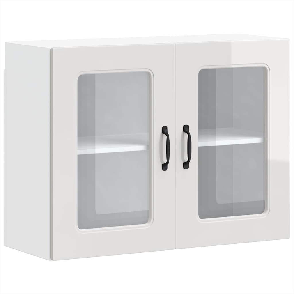 Pensile da Cucina con Porta in Vetro Kalmar Bianco Lucido | homemem39