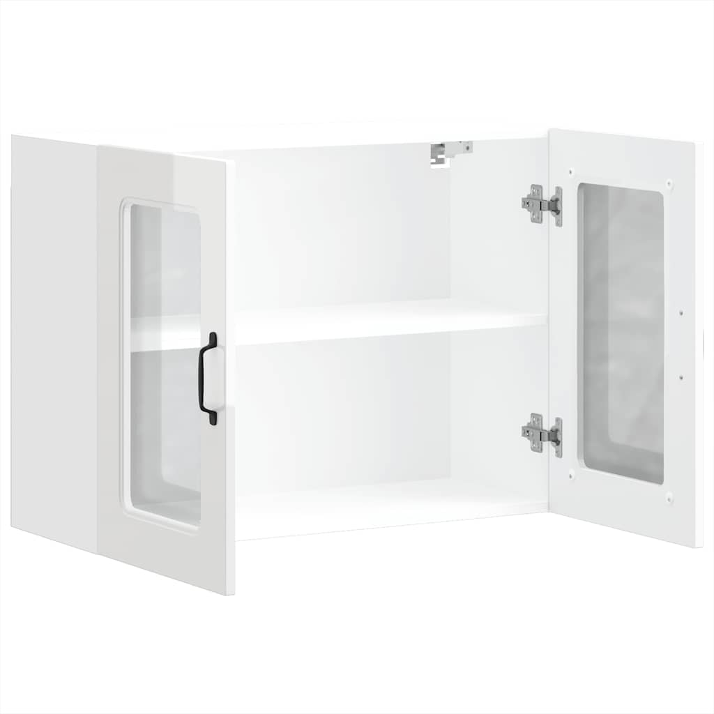 Pensile da Cucina con Porta in Vetro Kalmar Bianco Lucido | homemem39