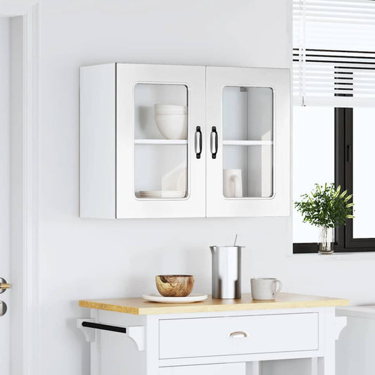 Pensile da Cucina con Porta in Vetro Kalmar Bianco Lucido | homemem39