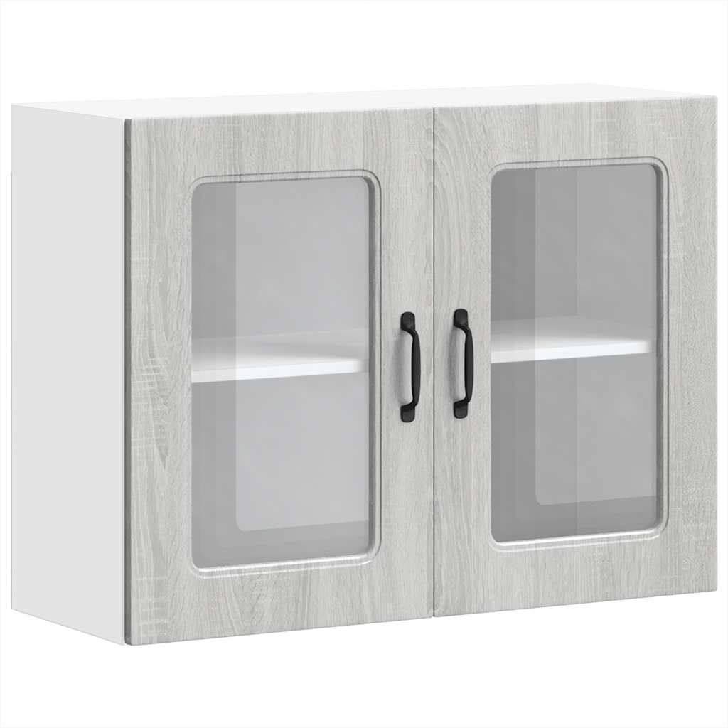 Pensile da Cucina con Porta in Vetro Kalmar Grigio Sonoma - homemem39