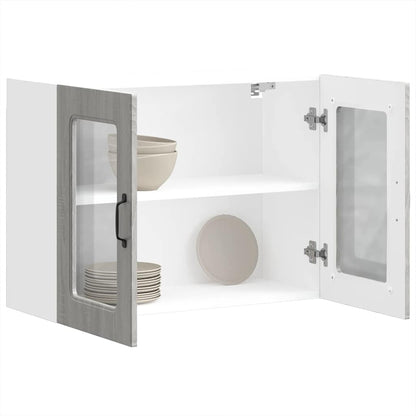 Pensile da Cucina con Porta in Vetro Kalmar Grigio Sonoma - homemem39