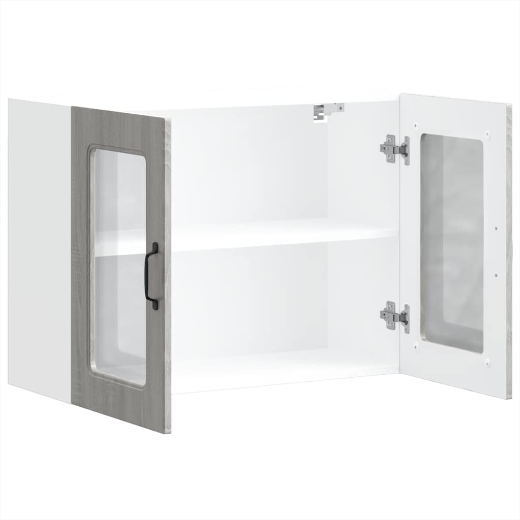 Pensile da Cucina con Porta in Vetro Kalmar Grigio Sonoma - homemem39