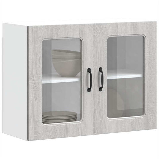 Pensile da Cucina con Porta in Vetro Kalmar Grigio Sonoma - homemem39