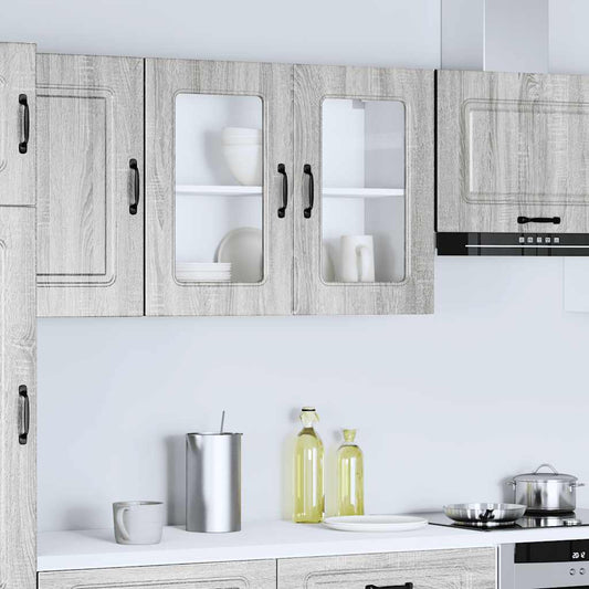 Pensile da Cucina con Porta in Vetro Kalmar Grigio Sonoma