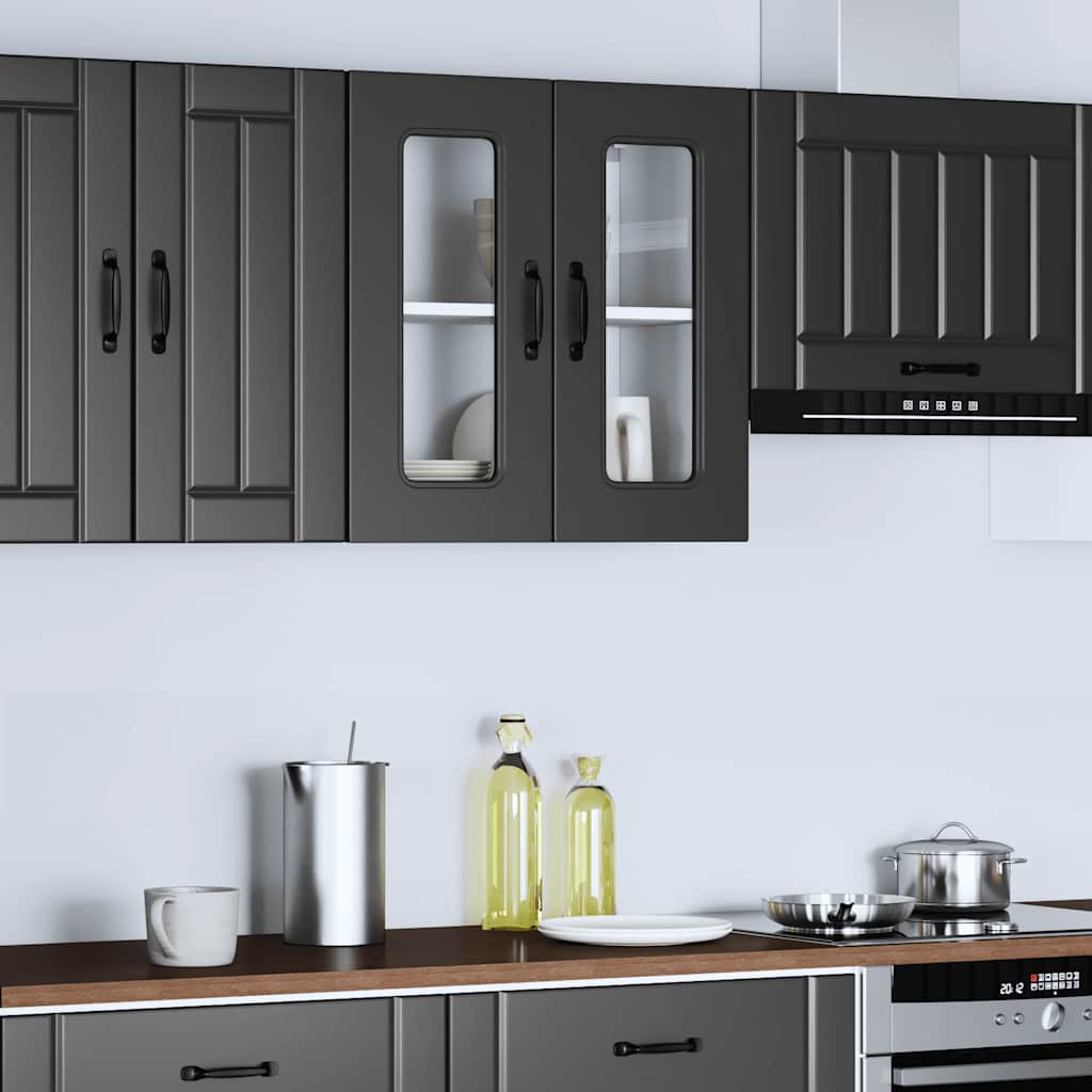 Pensile da Cucina con Porta in Vetro Kalmar Nero Truciolato - homemem39