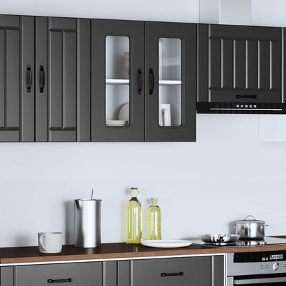 Pensile da Cucina con Porta in Vetro Kalmar Nero Truciolato - homemem39