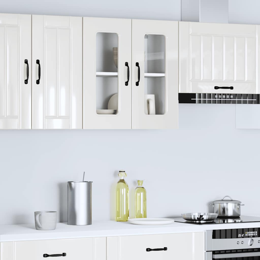 Pensile da Cucina con Porta in Vetro Kalmar Bianco Lucido - homemem39