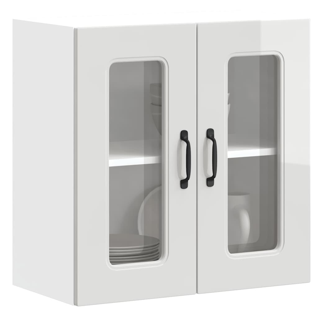 Pensile da Cucina con Porta in Vetro Kalmar Bianco Lucido - homemem39