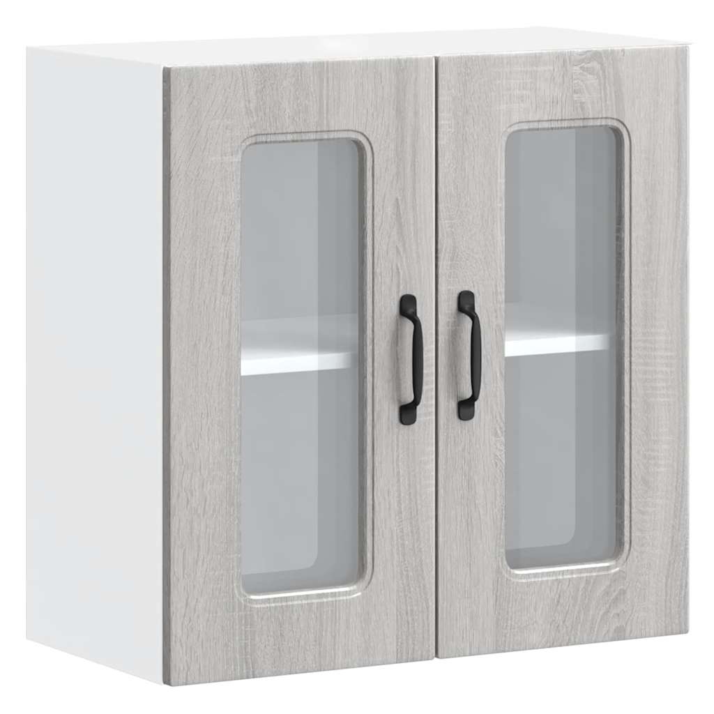 Pensile da Cucina con Porta in Vetro Kalmar Grigio Sonoma - homemem39