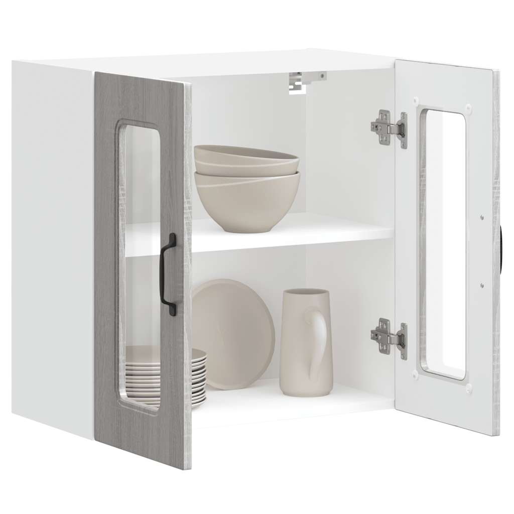 Pensile da Cucina con Porta in Vetro Kalmar Grigio Sonoma - homemem39
