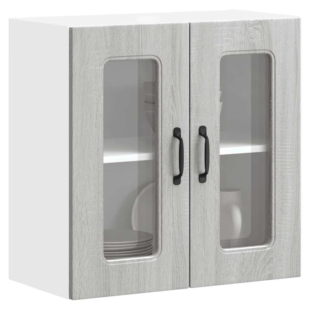 Pensile da Cucina con Porta in Vetro Kalmar Grigio Sonoma - homemem39