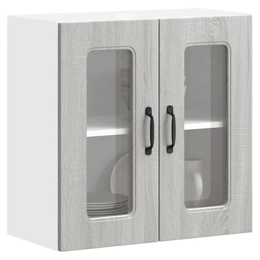 Pensile da Cucina con Porta in Vetro Kalmar Grigio Sonoma - homemem39