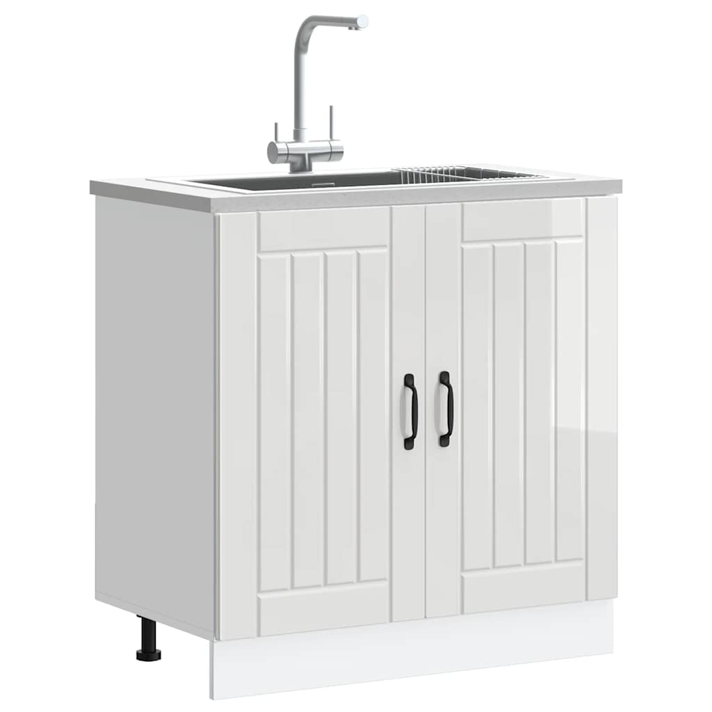 Mobile Base Lavello Lucca Bianco Lucido in Legno Multistrato - homemem39