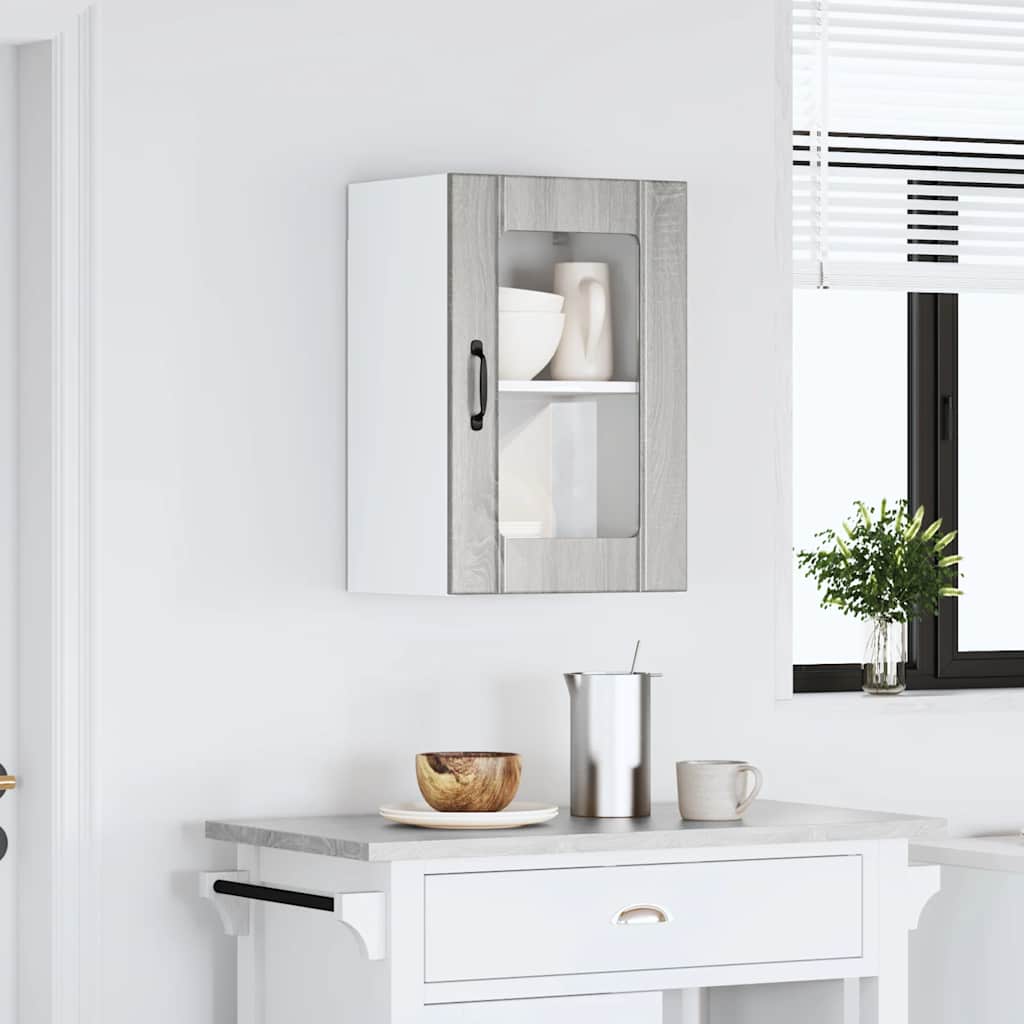 Pensile da Cucina con Porta in Vetro Lucca Grigio Sonoma - homemem39