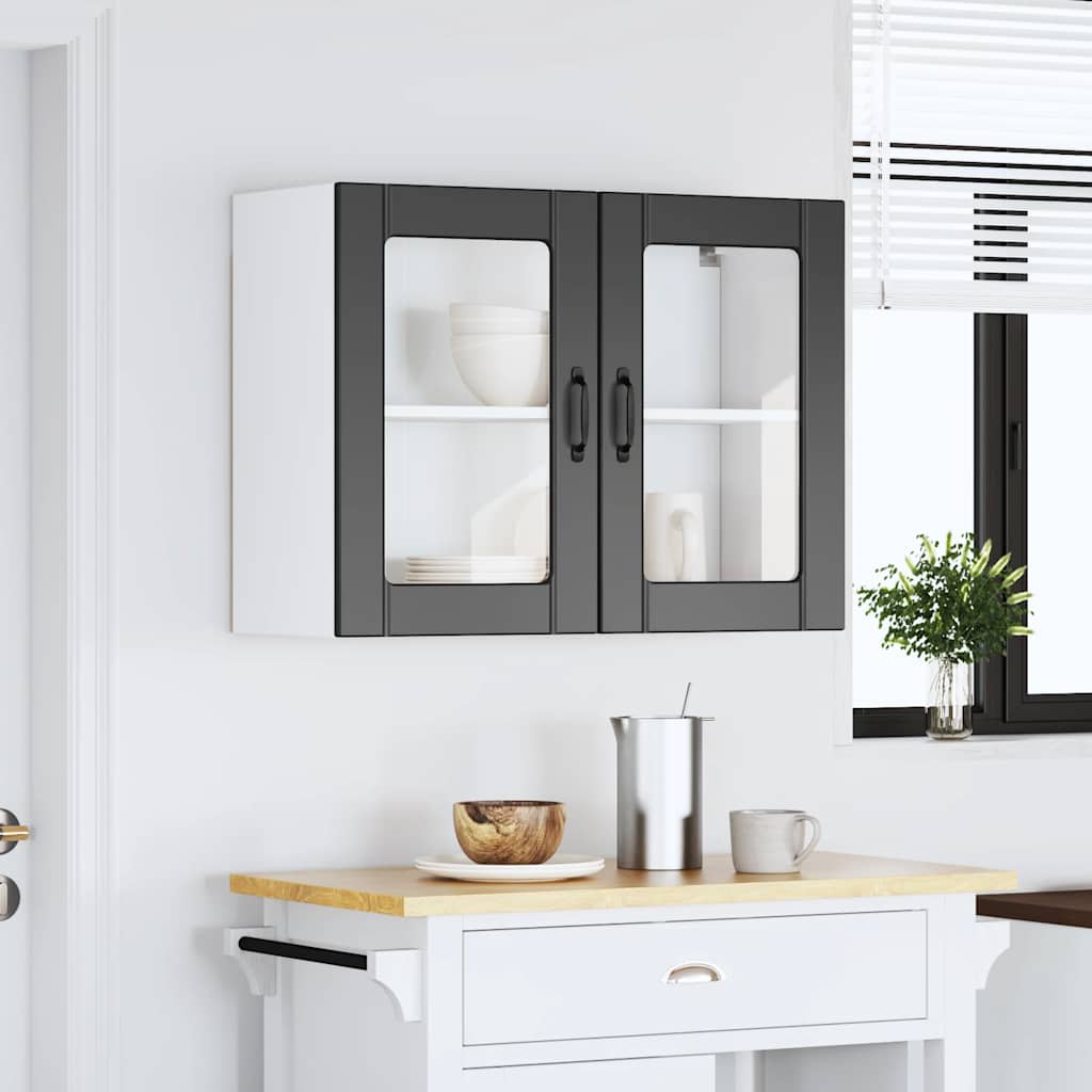 Pensile da Cucina con Porta in Vetro Lucca Nero Truciolato - homemem39