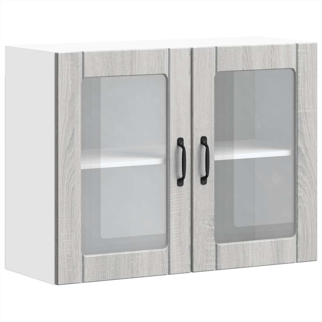 Pensile da Cucina con Porta in Vetro Lucca Grigio Sonoma - homemem39