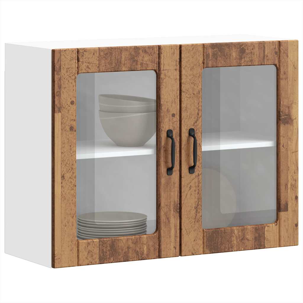 Pensile da Cucina con Porta in Vetro Lucca Legno Vecchio - homemem39
