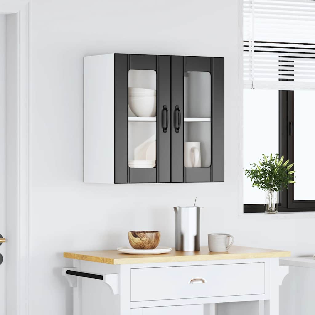 Pensile da Cucina con Porta in Vetro Lucca Nero Truciolato - homemem39