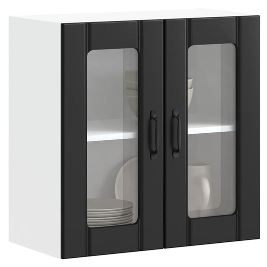 Pensile da Cucina con Porta in Vetro Lucca Nero Truciolato - homemem39