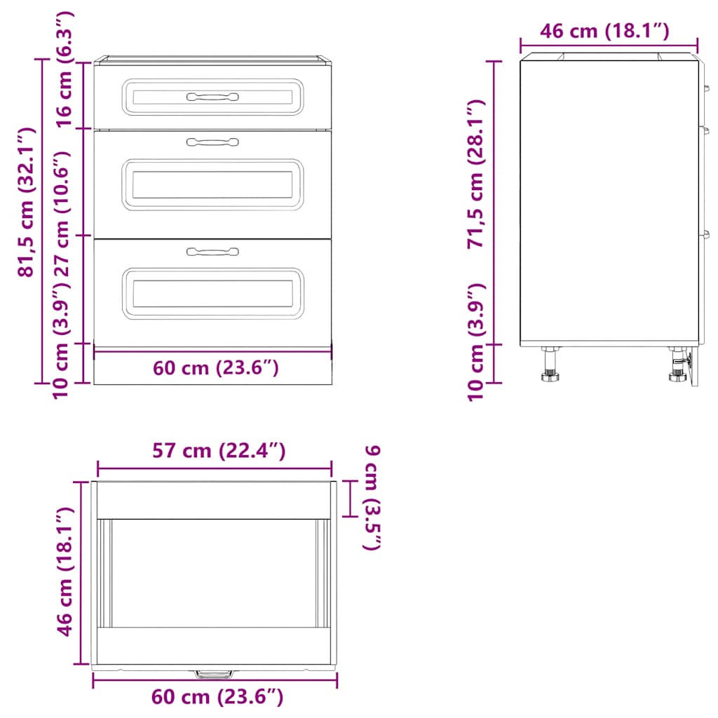 Base da Cucina Kalmar Legno Vecchio in Legno Multistrato | homemem39