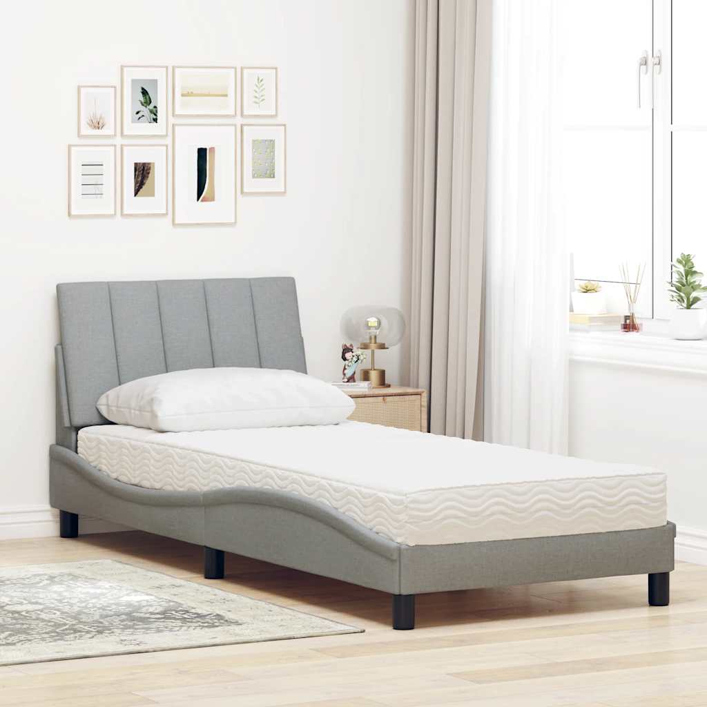 Letto con Materasso Hanko Grigio Chiaro 80x200 cm in Tessuto - homemem39