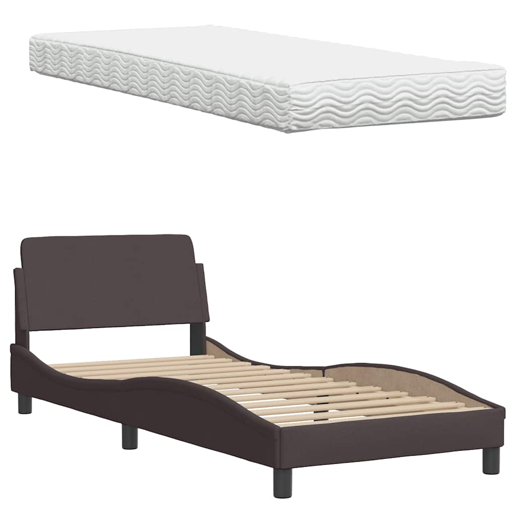 Letto con Materasso Hanko Marrone Scuro 80x200 cm in Tessuto | homemem39