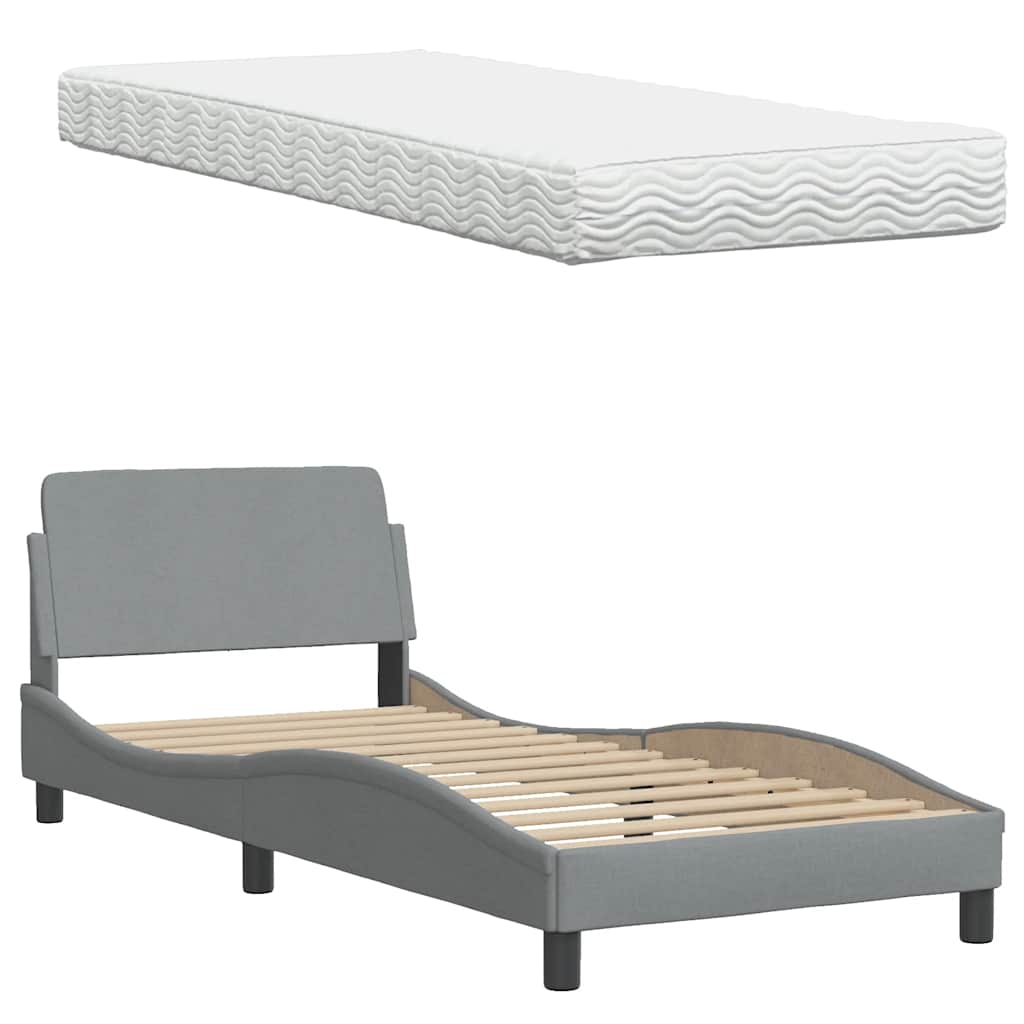 Letto con Materasso Hanko Grigio Chiaro 90x190 cm in Tessuto