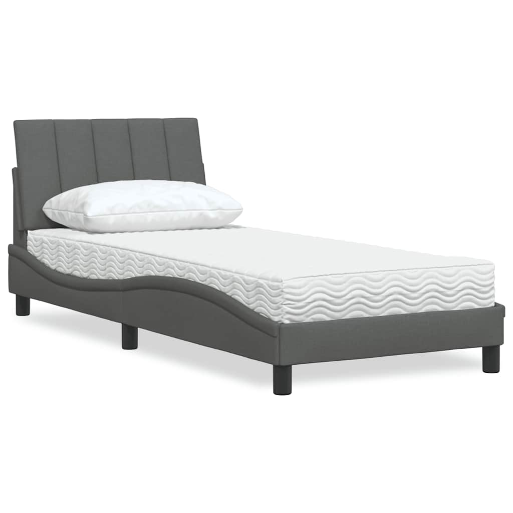 Letto con Materasso Grigio Scuro 90x190 cm in Tessuto - homemem39