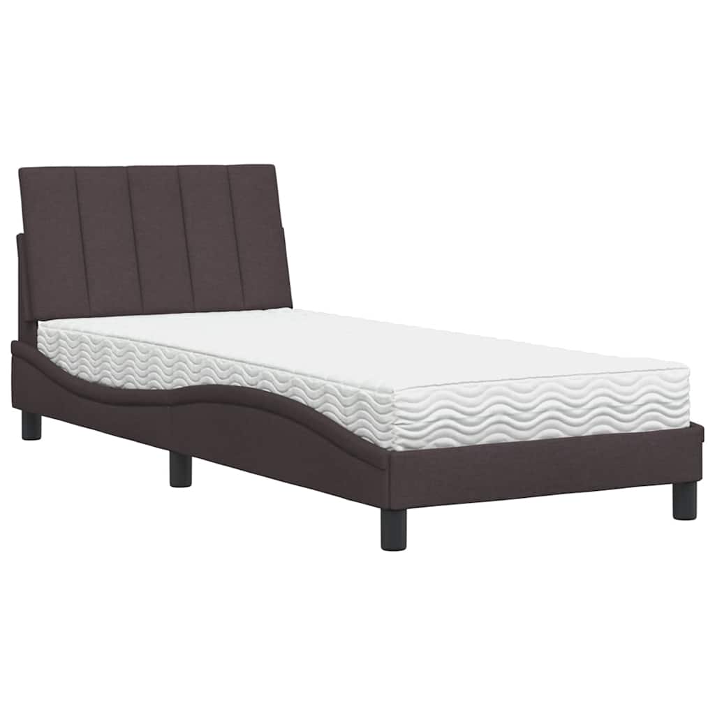Letto con Materasso Hanko Marrone Scuro 90x190 cm in Tessuto