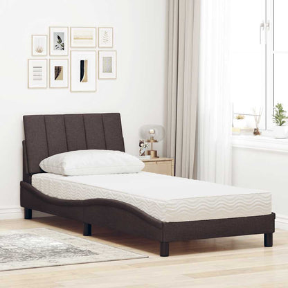 Letto con Materasso Hanko Marrone Scuro 90x190 cm in Tessuto