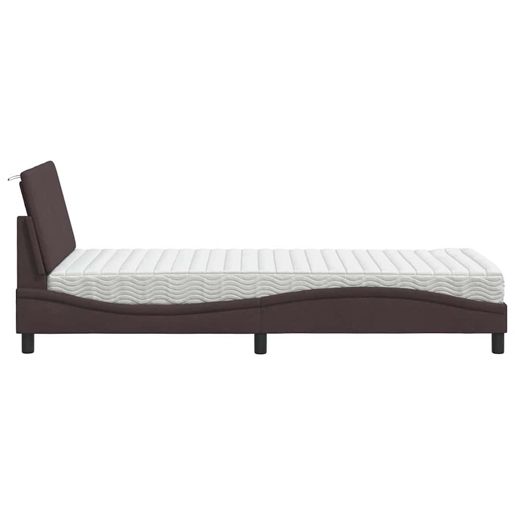 Letto con Materasso Hanko Marrone Scuro 90x190 cm in Tessuto