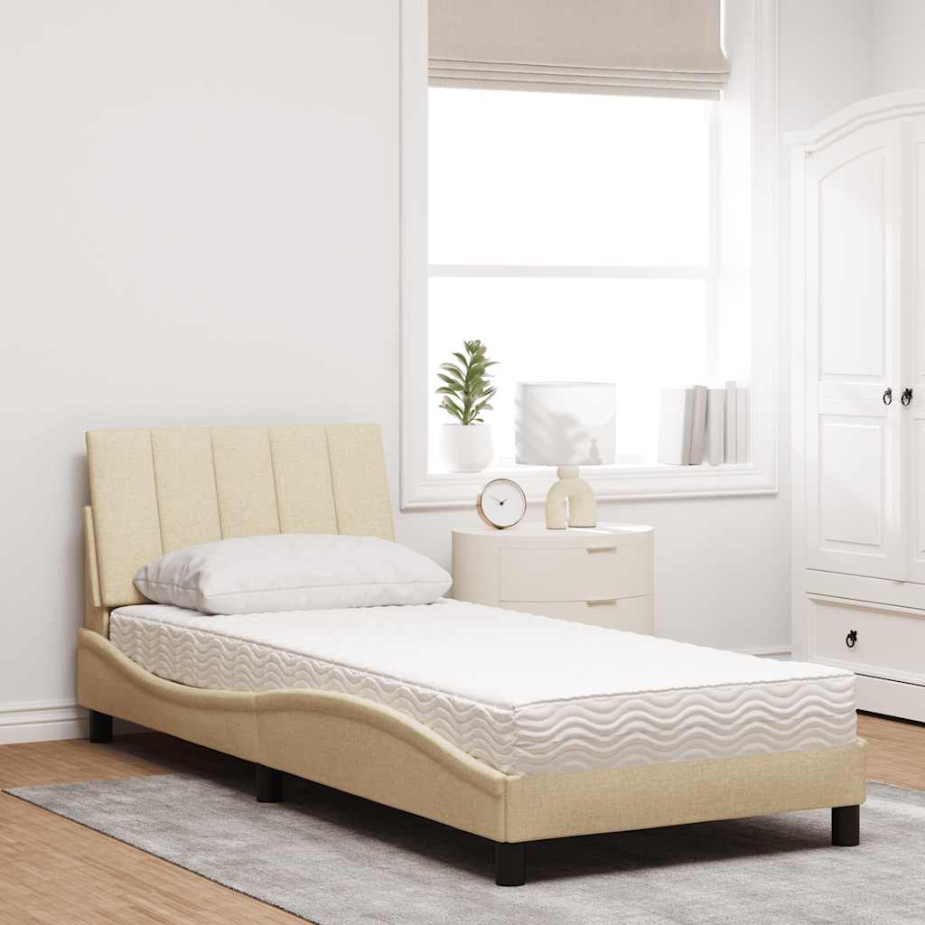 Letto con Materasso Crema 90x190 cm in Tessuto - homemem39