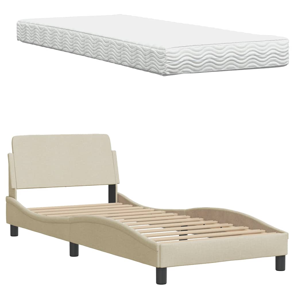 Letto con Materasso Crema 90x190 cm in Tessuto - homemem39