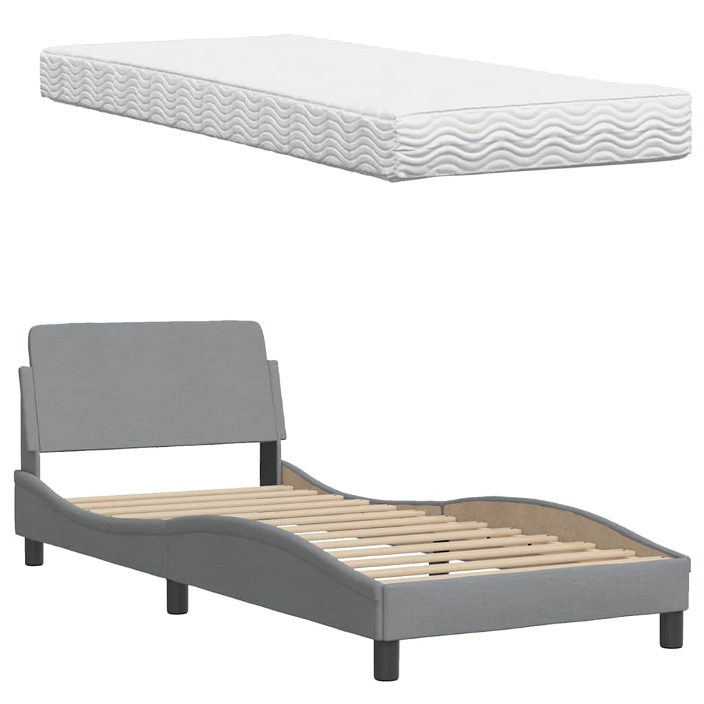 Letto con Materasso Hanko Grigio Chiaro 90x200 cm in Tessuto