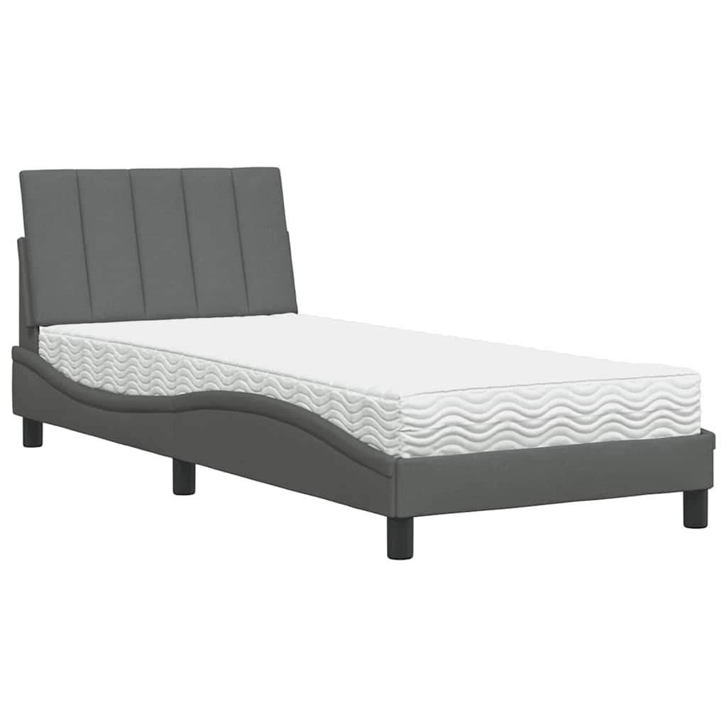 Letto con Materasso Hanko Grigio Scuro 90x200 cm in Tessuto - homemem39