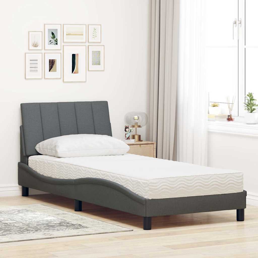 Letto con Materasso Hanko Grigio Scuro 90x200 cm in Tessuto - homemem39