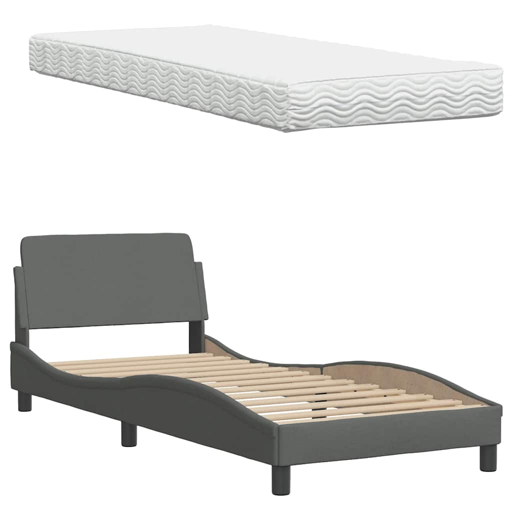 Letto con Materasso Hanko Grigio Scuro 90x200 cm in Tessuto